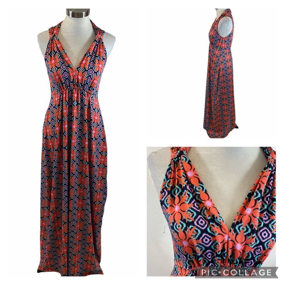 Vfish Bold Tropical Print V Neck Maxi Dress Small